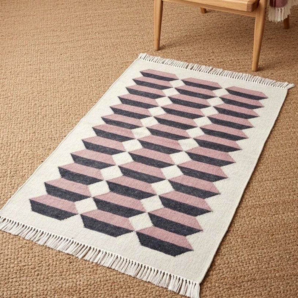 Handcrafted Vintage Multicolor Wool Dhurrie For Living Room